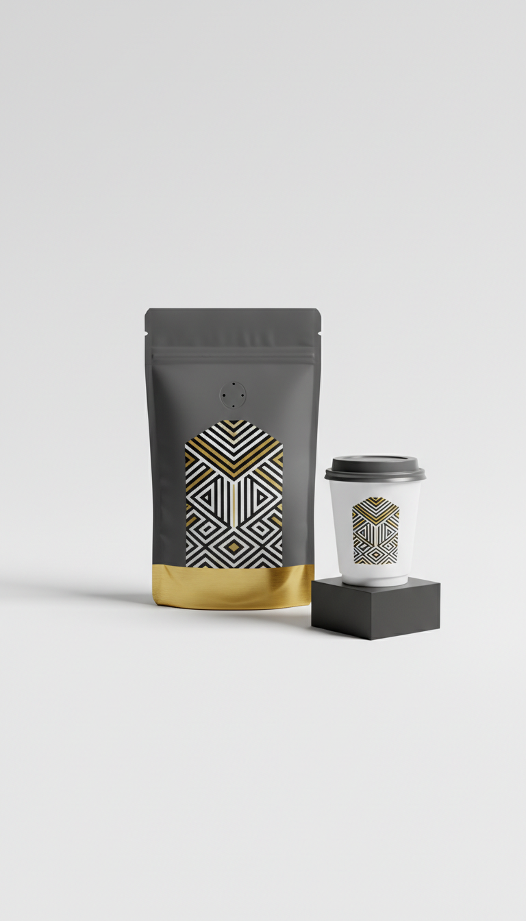 Single-origin beans bag with serif branding